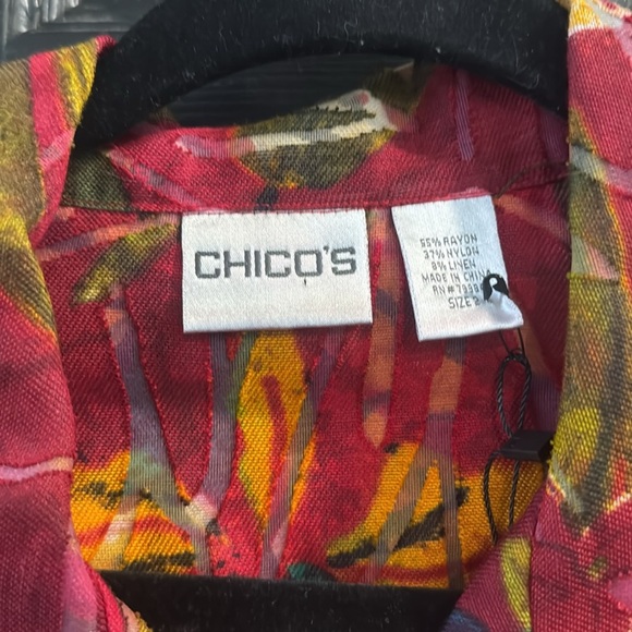 Chico's Women's Floral Button Down Shirt - Red and Orange - Picture 2 of 3